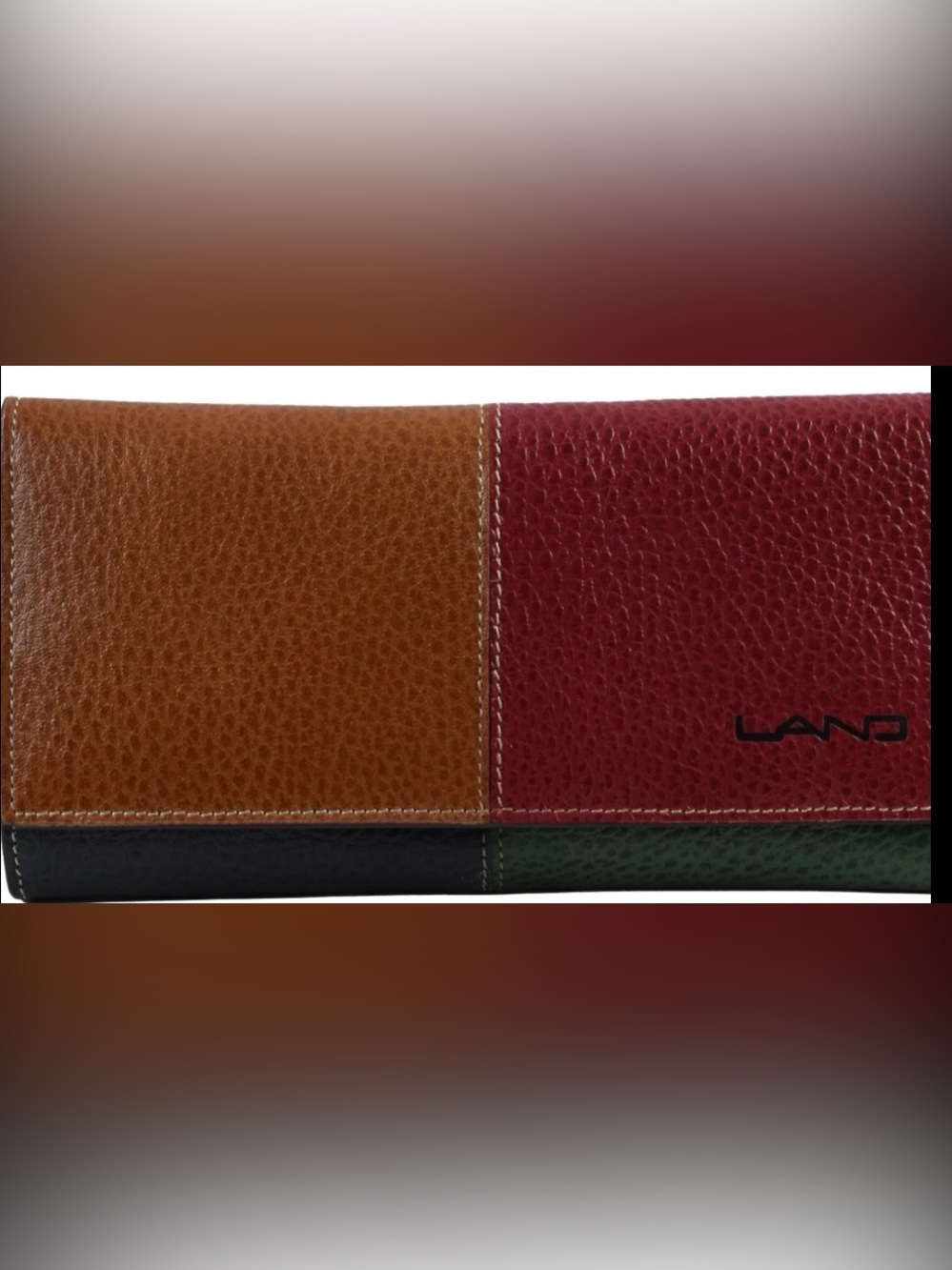 LAND Ladies Flap Wallet ID display, nine credit card slots and change zipper.